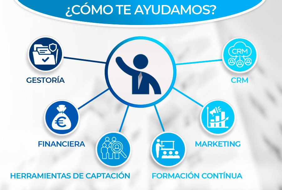 Servicios ofrecidos incluyen gestión, finanzas, CRM, marketing y formación continua para ayudar a los clientes.